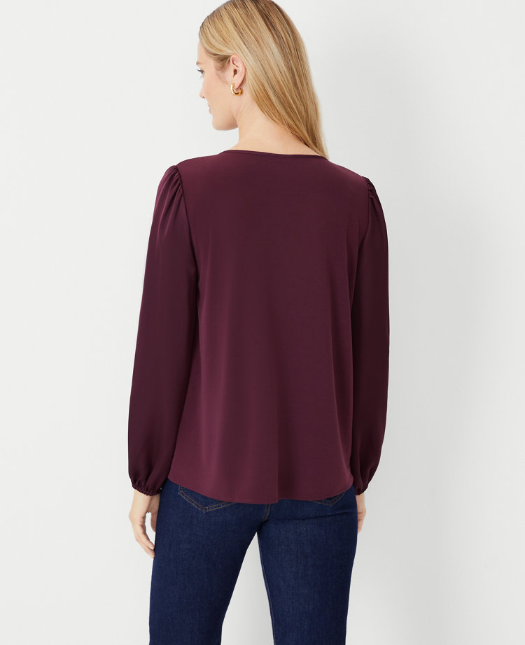 Ann Taylor Shimmer Mixed Media Pleated Sleeve Top - ShopStyle