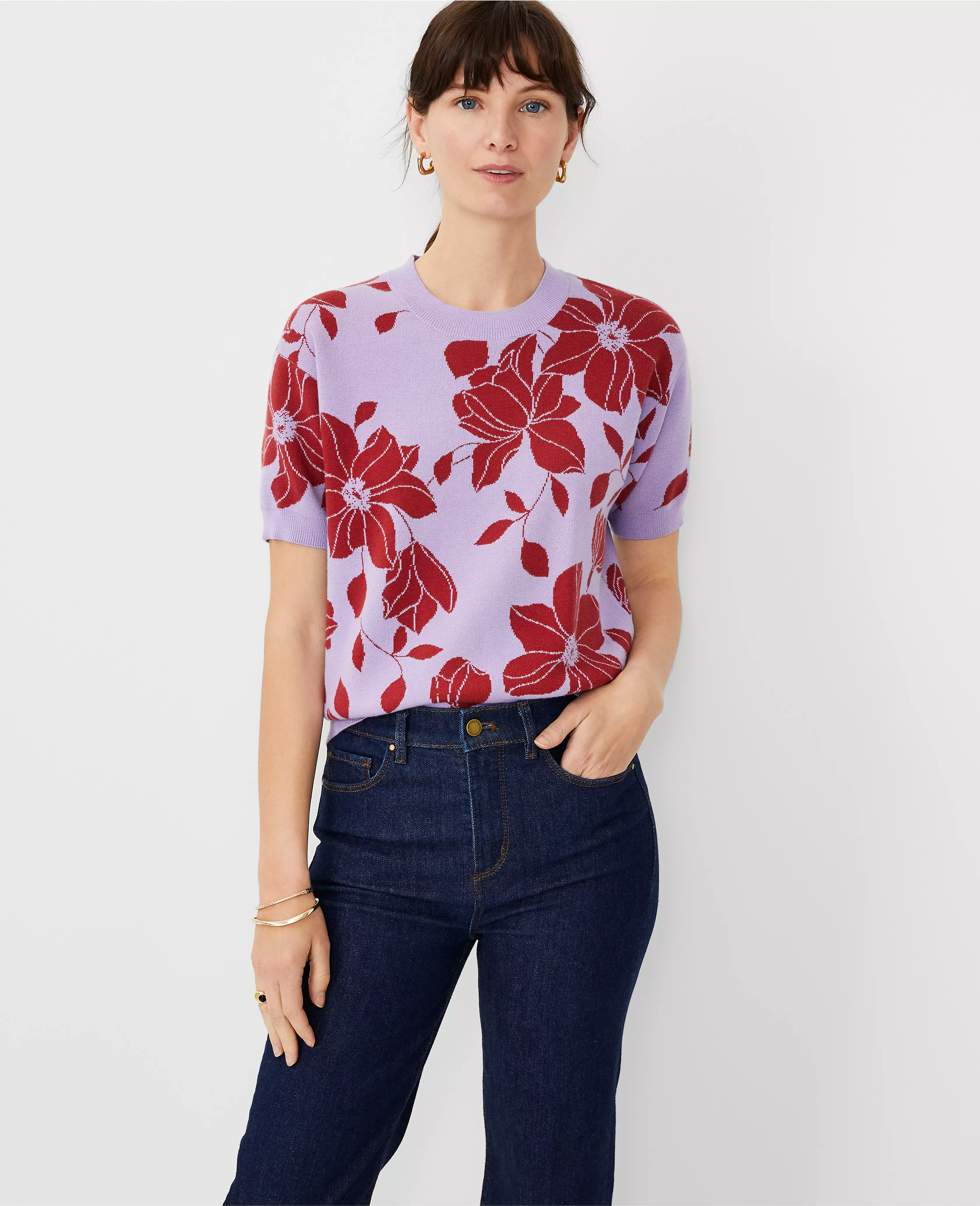 Floral Jacquard Wedge Sweater Tee