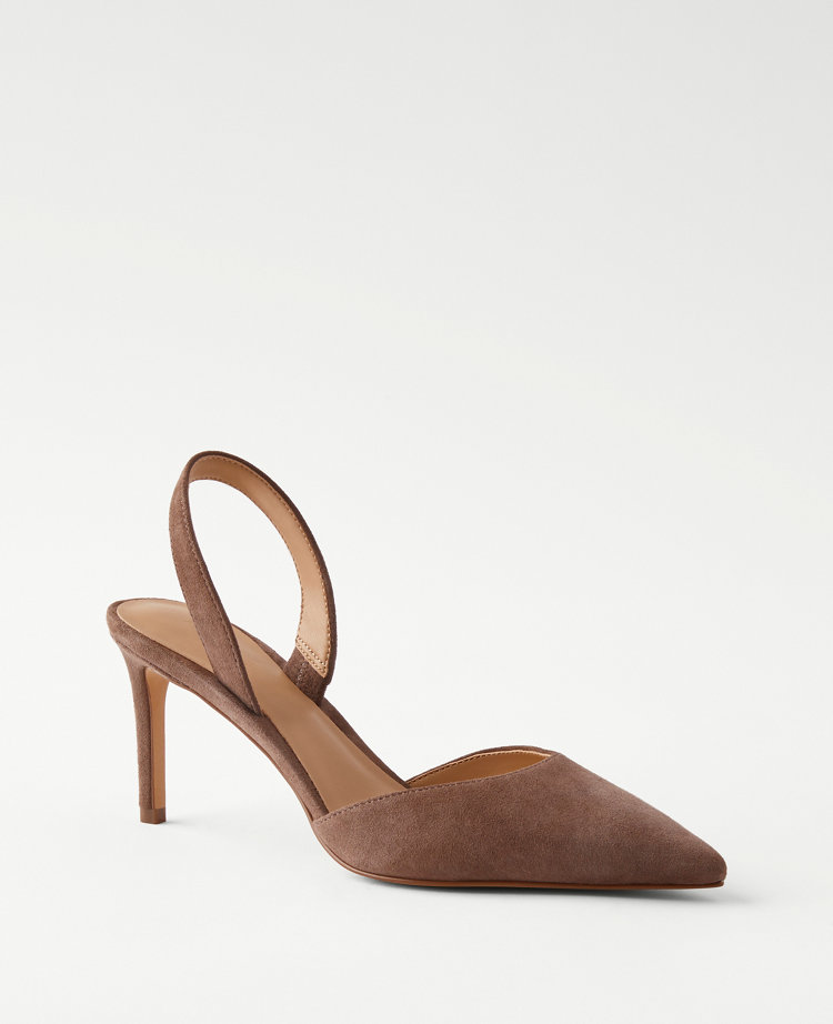 Suede Straight Heel Slingback Pumps