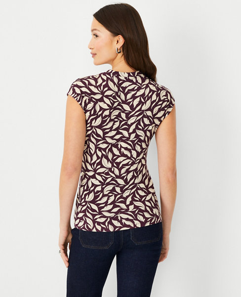 Autumnal Leaves Draped Mock Neck Top