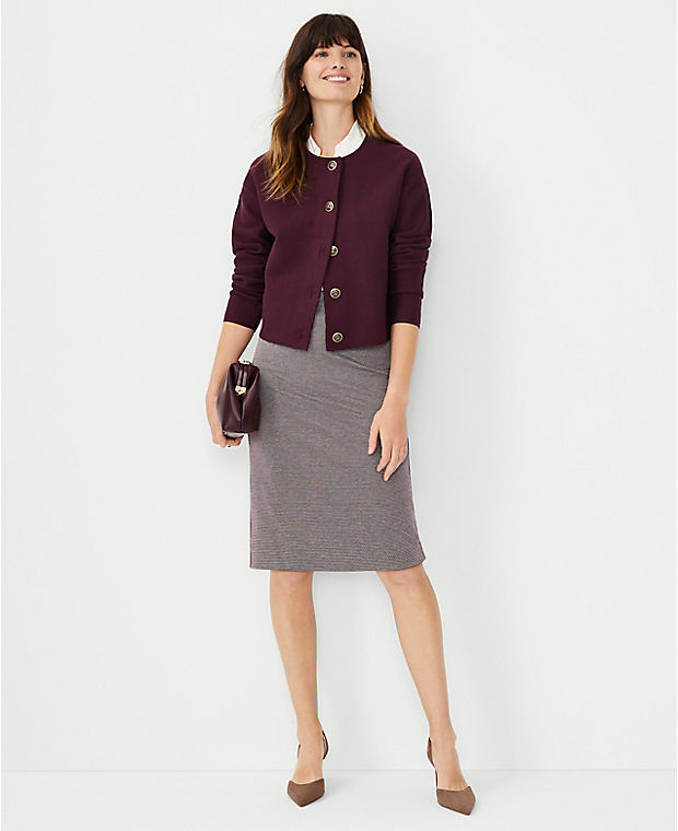 Houndstooth Jacquard Pull On Pencil Skirt