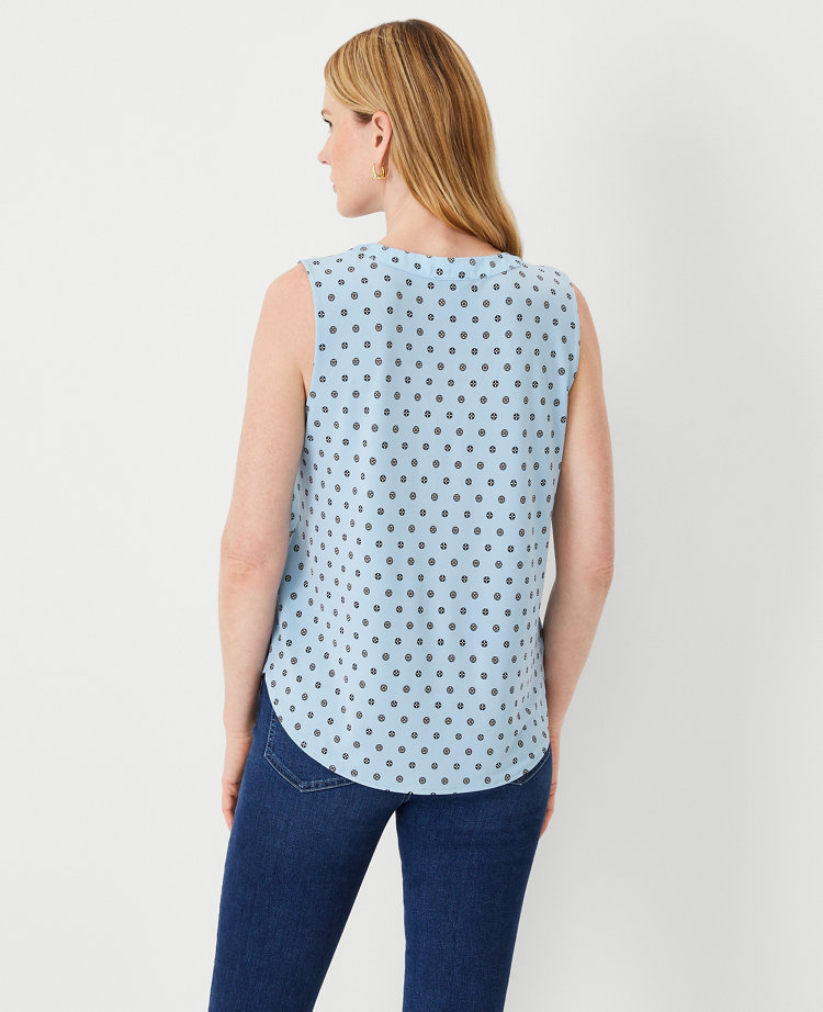 Geo Mixed Media Pleat Front Top