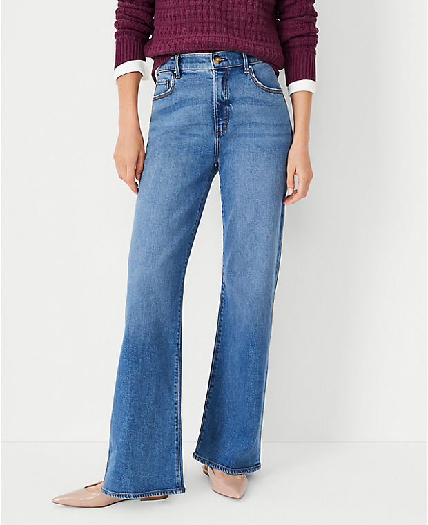 Petite High Rise Wide Leg Jeans in Classic Mid Wash