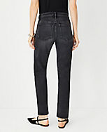 Petite Mid Rise Tapered Jeans in Washed Black Wash carousel Product Image 2