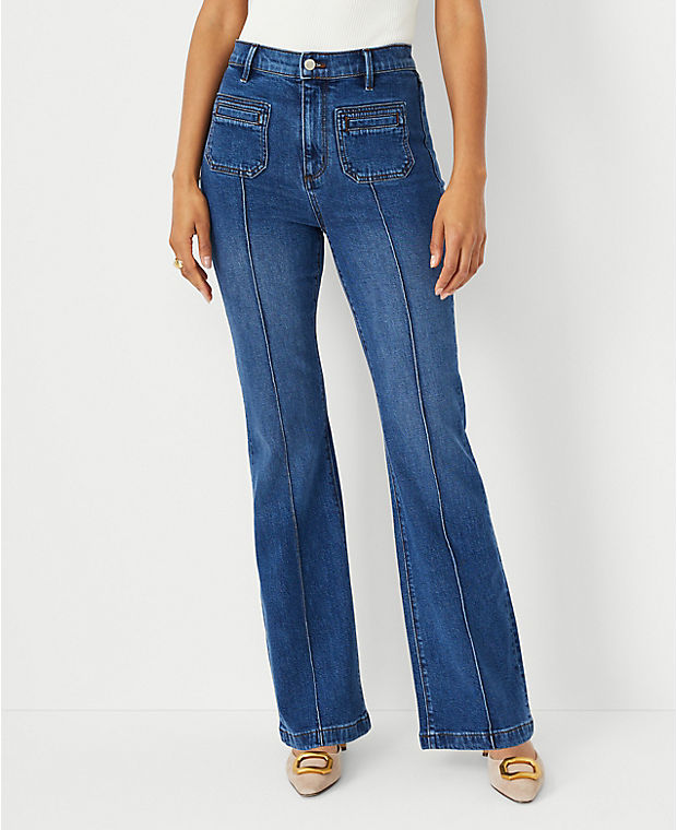 Petite High Rise Flare Jeans in Luxe Medium Wash