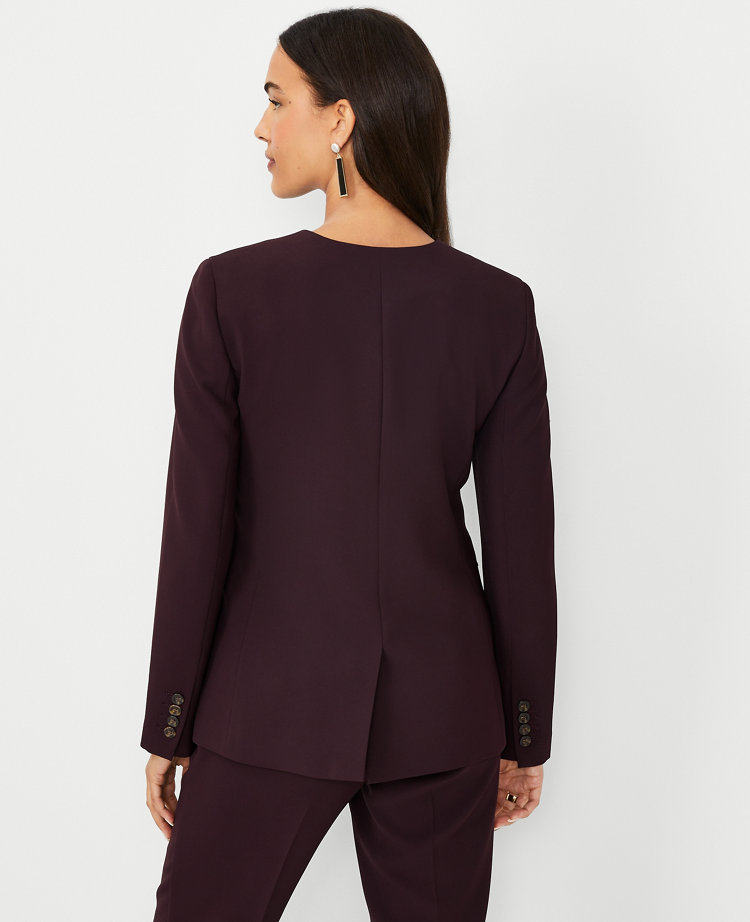 The Petite Collarless Double Breasted Blazer in Fluid Crepe