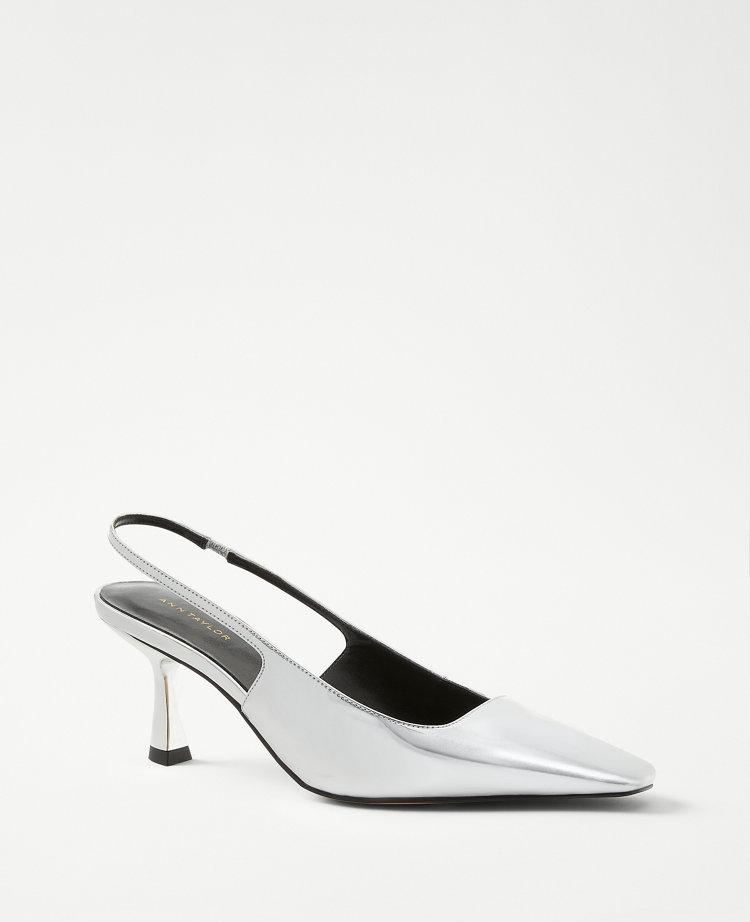 Silver slingback on sale shoes low heel