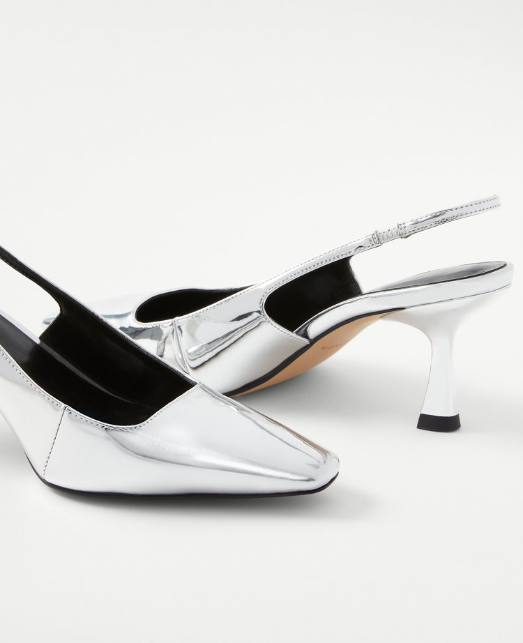 Metallic Square Topline Slingback Pumps