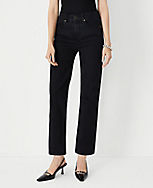 Petite High Rise Straight Jeans in Washed Black Wash carousel Product Image 1