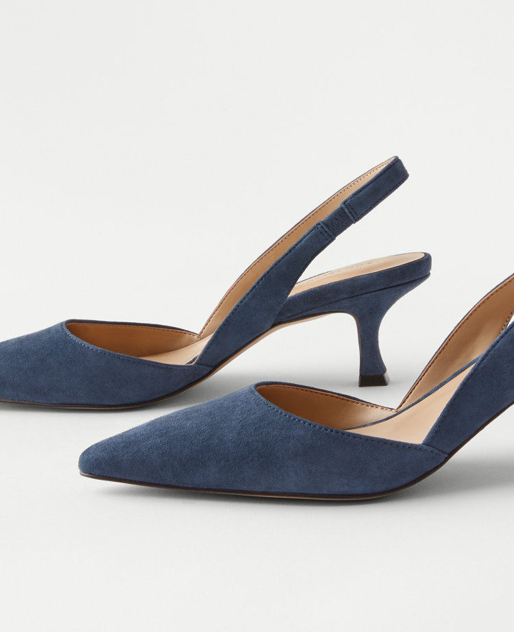 Suede Slingback Kitten Heel Pumps