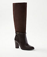 Leather & Suede Pull On Knee High Boots carousel Product Image 1