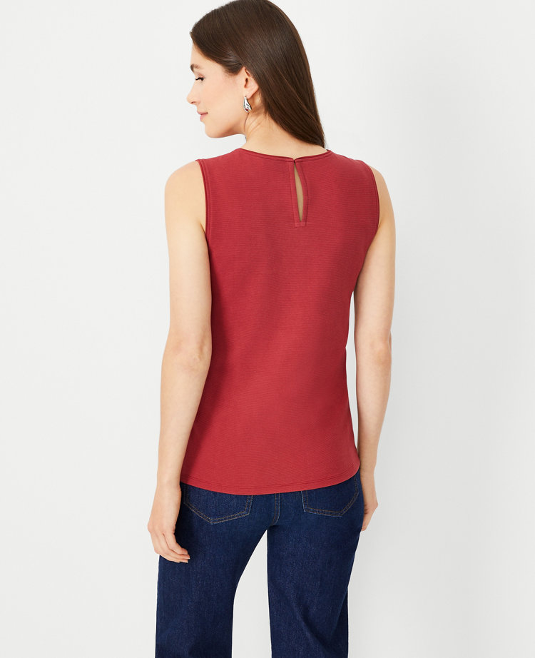 Textured Sleeveless Shoulder Button Top