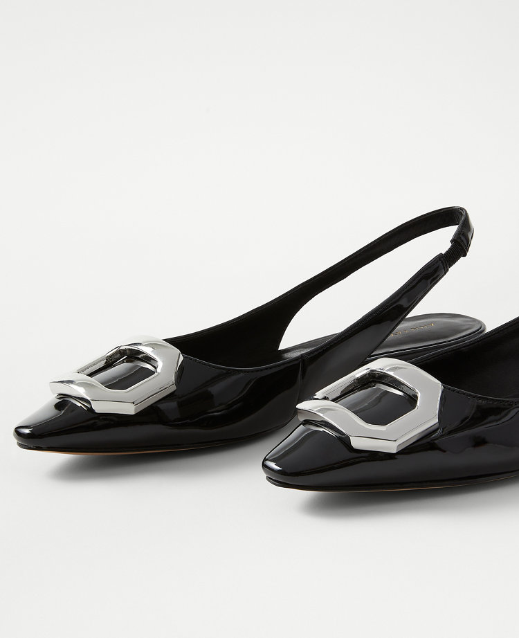 Patent Buckle Slingback Flats