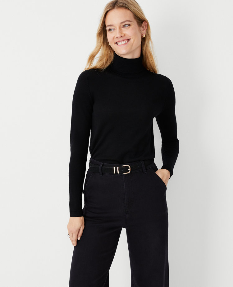 Women's black merino wool turtleneck clearance sweater