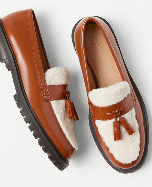 Shearling Leather Tassel Loafers