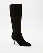 Curved Stiletto Kitten Heel Suede Boots carousel Product Image 1