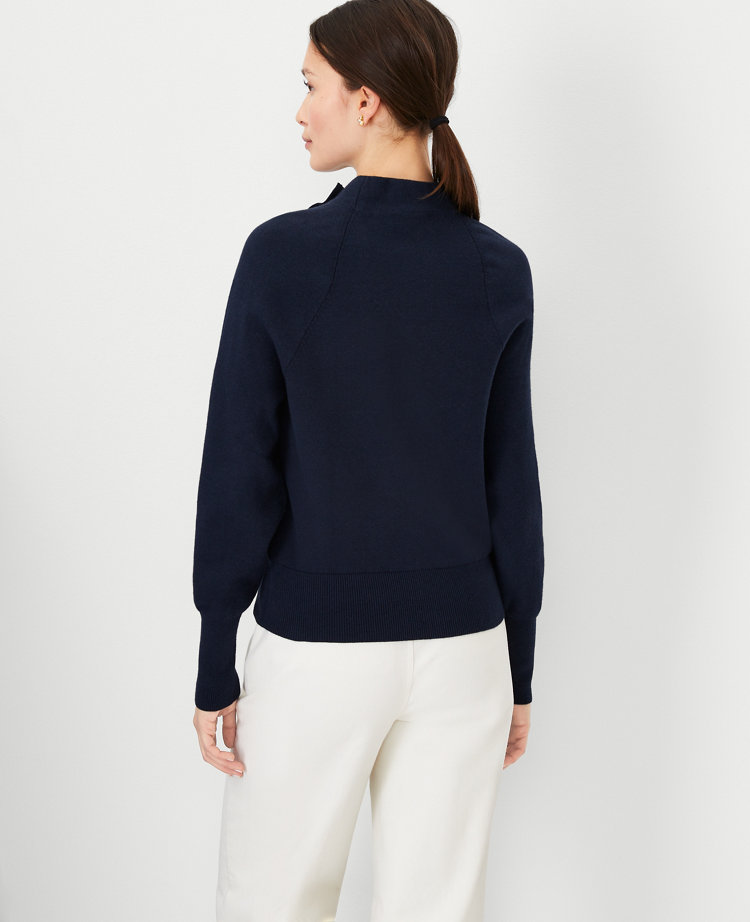 Raglan Button Mock Neck Sweater