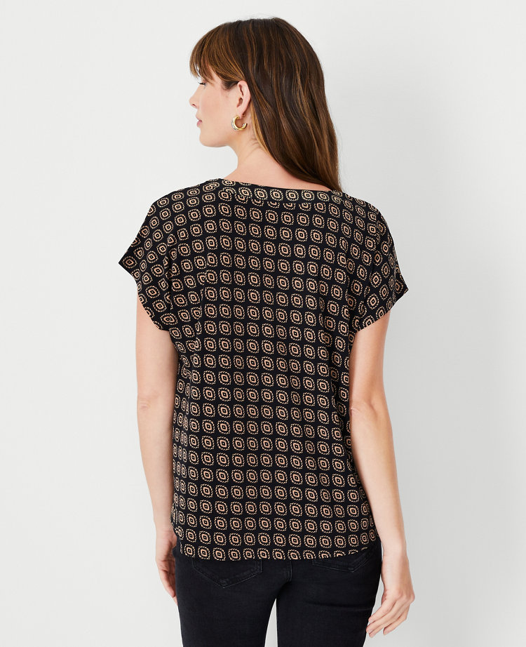 Geo Mixed Media Pleat Front Top