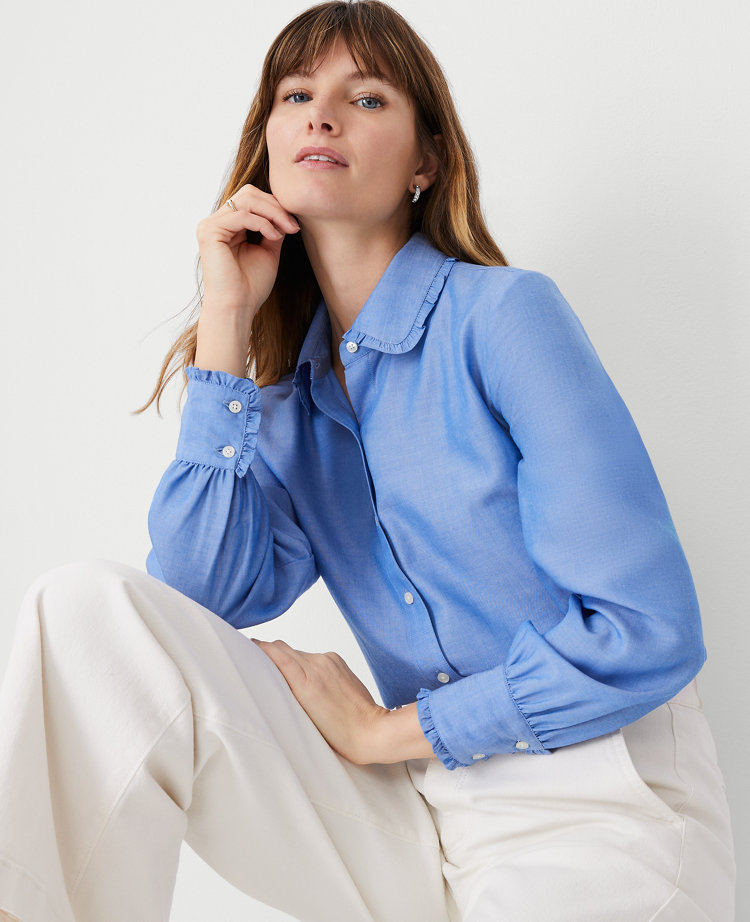 Chambray Ruffle Collar Shirt