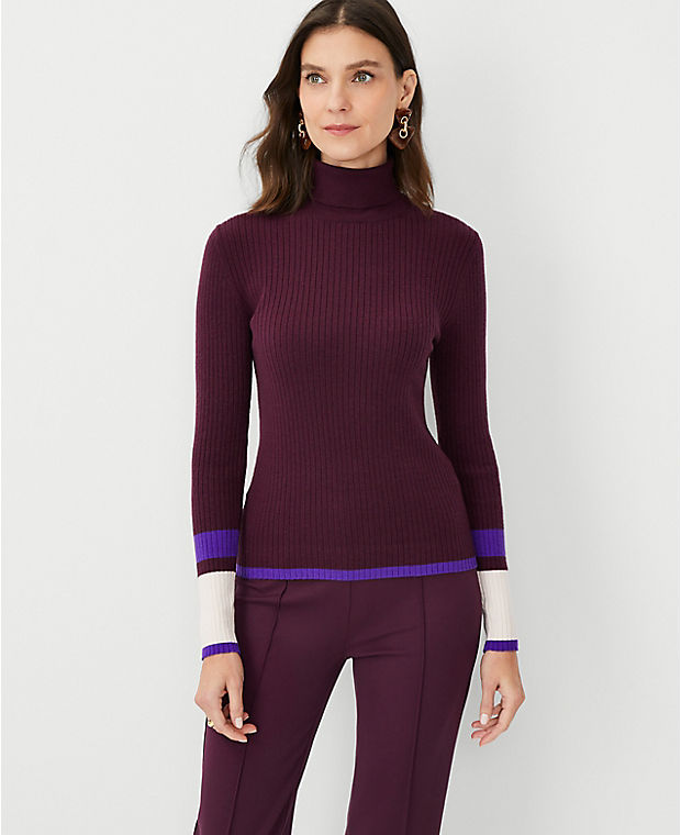 Colorblock Ribbed Turtleneck Sweater