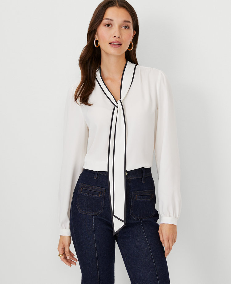 Crew Neck Tipping Tie Up Top