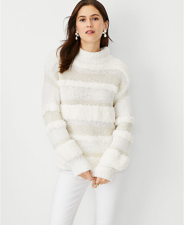 Furry Stripe Mock Neck Sweater