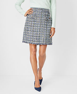 Ann Taylor Tall Shimmer Fringe Tweed A-line Pocket Skirt In Blue Multi