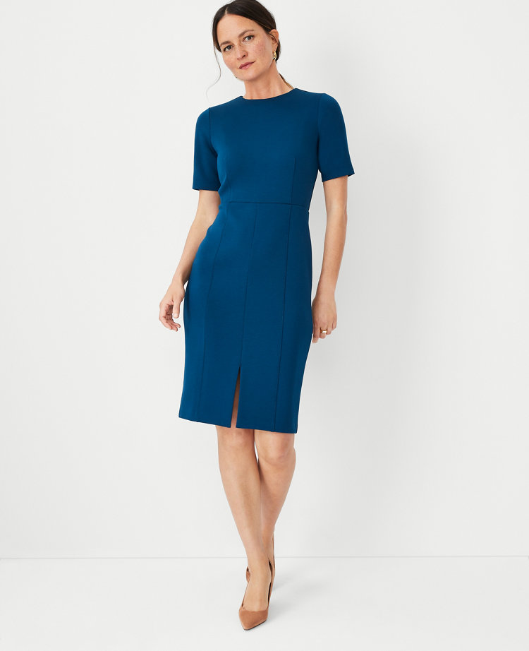 Faux Suede Mock Neck Sheath Dress