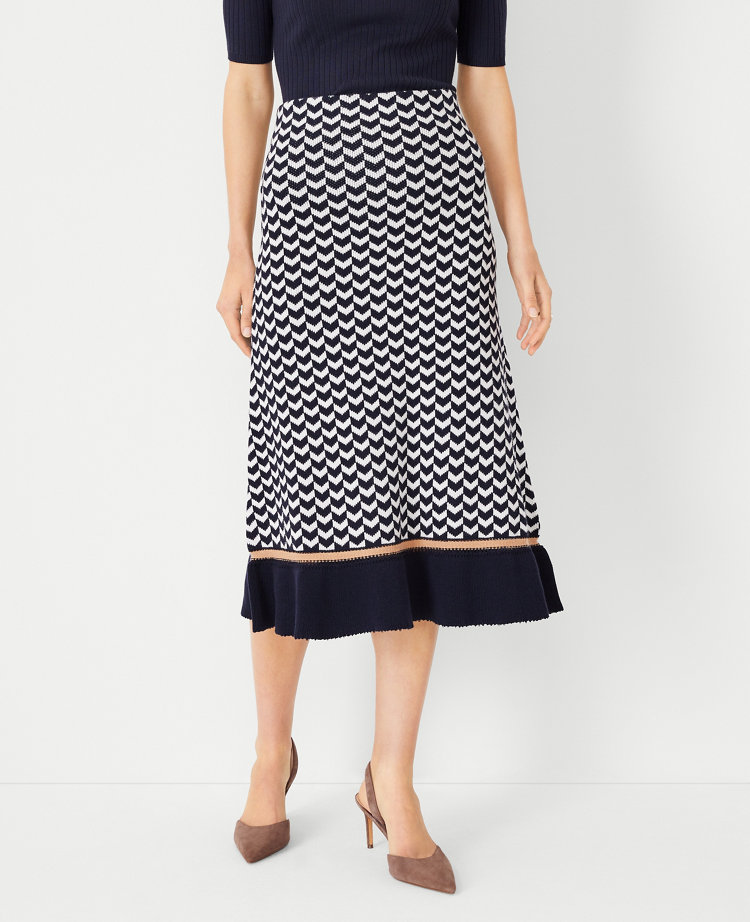 Ann Taylor Herringbone Skirt Night Sky Women's