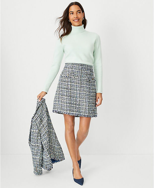 Petite Shimmer Fringe Tweed A-Line Pocket Skirt