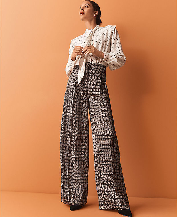 The Pleated Wide Leg Pant in Geo Satin