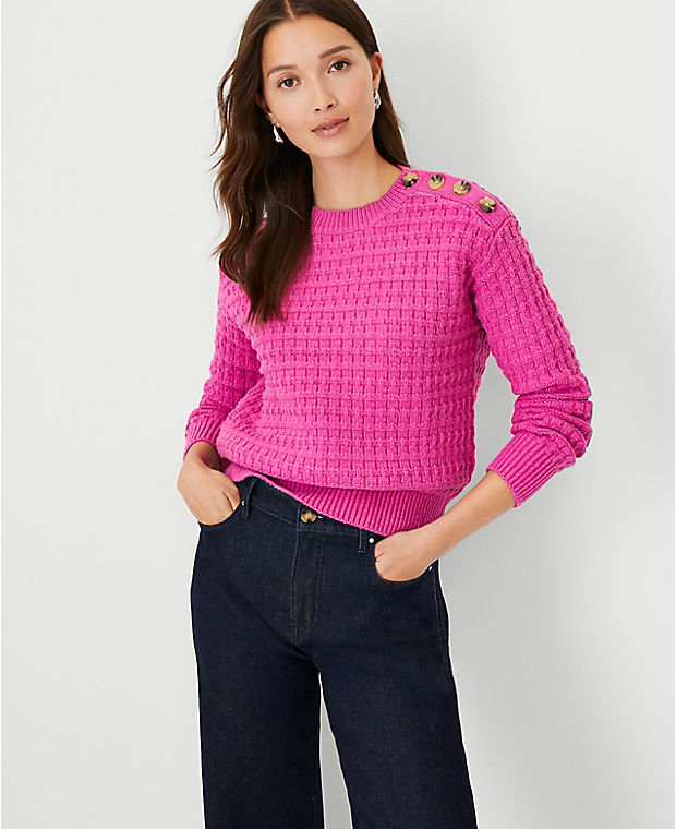 Geo Stitch Shoulder Button Sweater