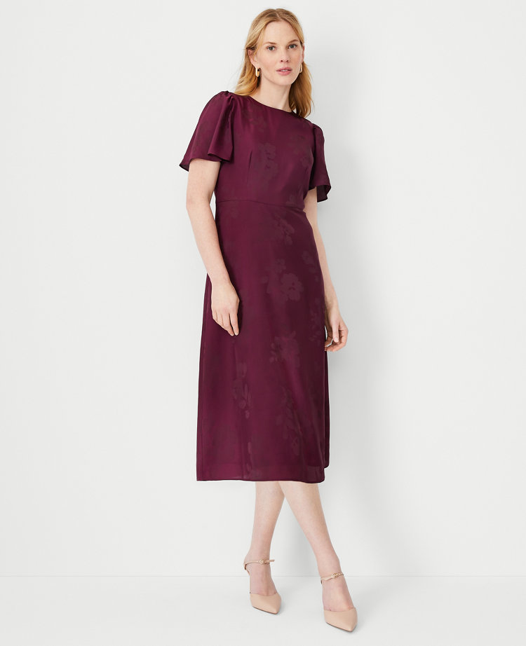 Burgundy flutter sleeve sales dress