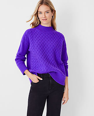 Ann Taylor Relaxed Cashmere Cable Sweater In Vibrant Thistle