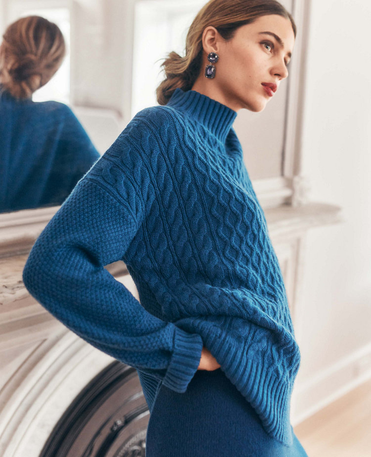 Fisherman Chunky Marled Polo Neck Sweater with Cashmere | Blarney