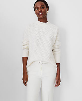 Ann Taylor Relaxed Cashmere Cable Sweater In Winter White