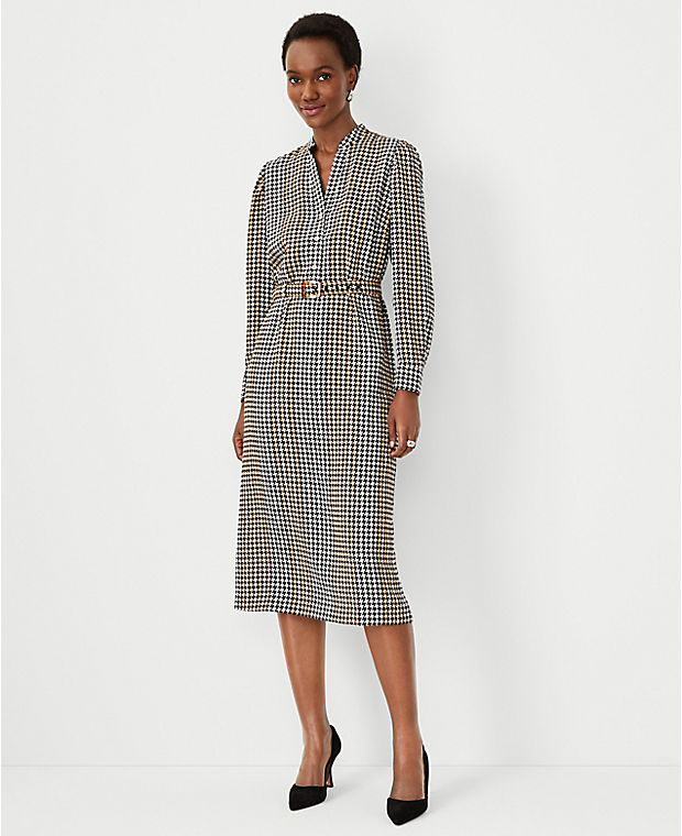 Petite Houndstooth Belted Shirtdress