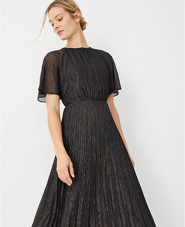Shimmer Stripe Pleated Flare Dress