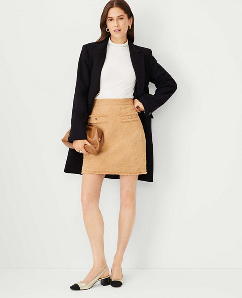 Fringe Tweed A-Line Pocket Skirt