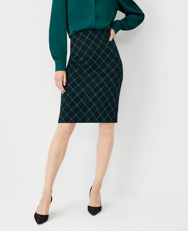 Windowpane plaid pencil clearance skirt