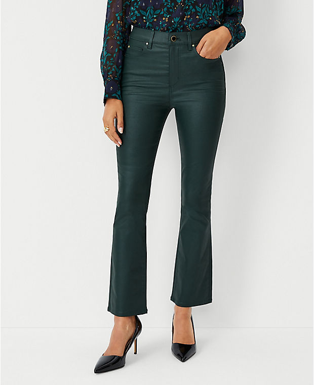 Coated High Rise Boot Crop Jeans in Green
