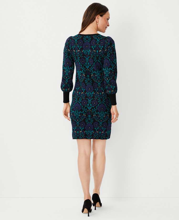 Shimmer Floral Jacquard Sweater Dress