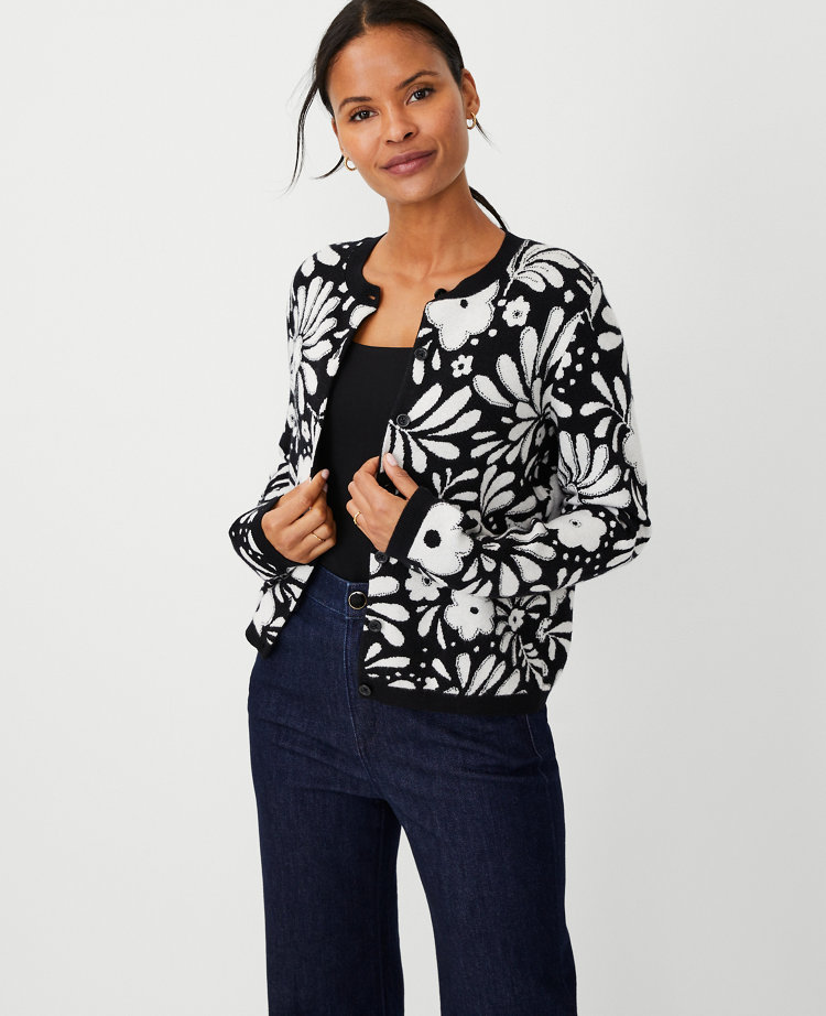 Floral Jacquard Crop Cardigan