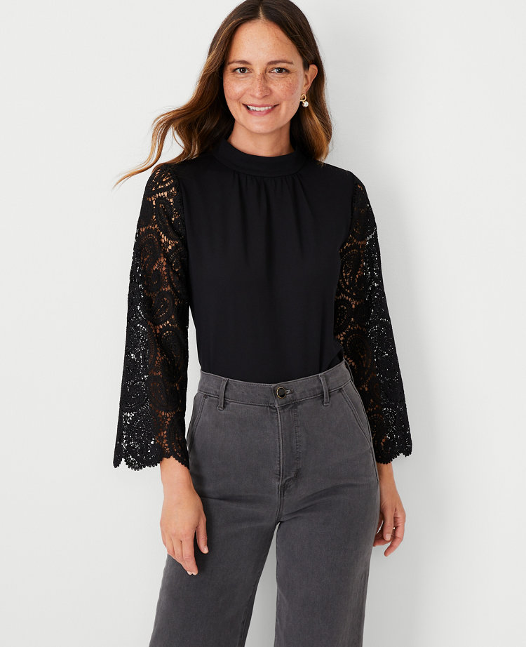 Lace Sleeve Mock Neck Top
