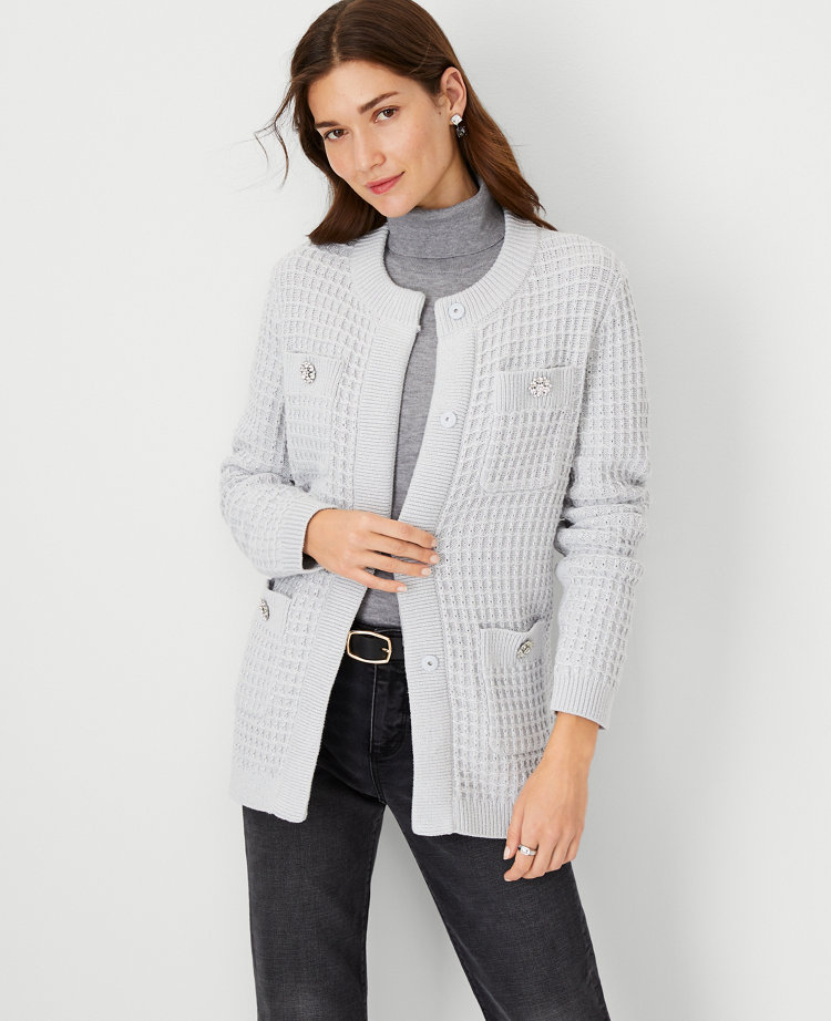 Ann Taylor Shimmer Textured Tweed Sweater Jacket - ShopStyle