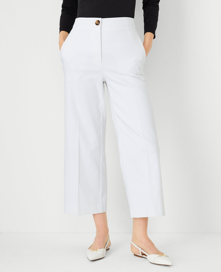 Textured Cropped Wide Pants White