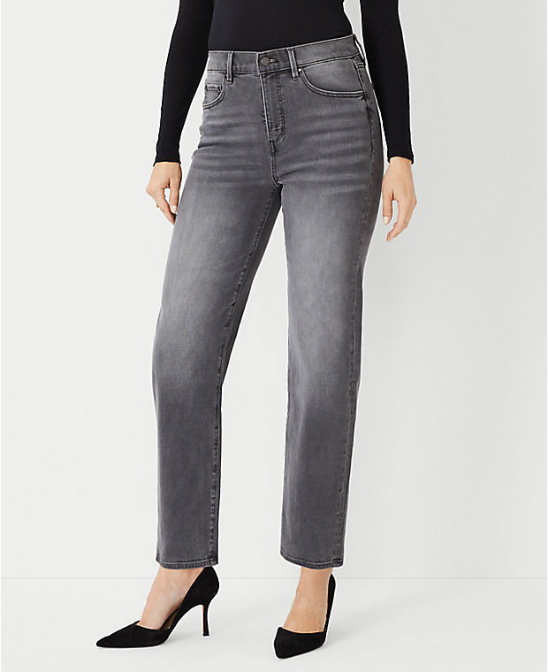 Petite High Rise Straight Jeans in Vintage Grey Wash - Curvy Fit