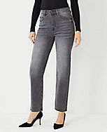 Petite High Rise Straight Jeans in Vintage Grey Wash - Curvy Fit carousel Product Image 1