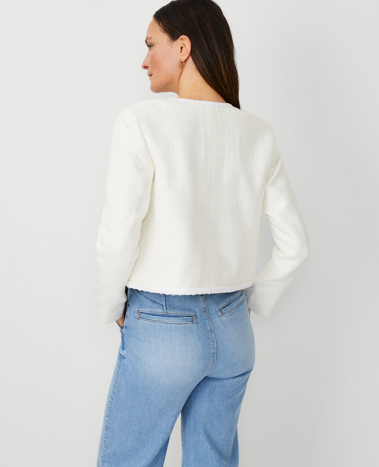 Tweed Trimmed Patch Pocket Jacket - Winter White