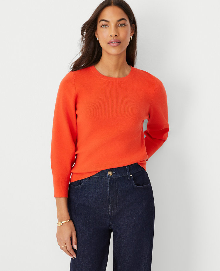 Ann Taylor Petite Ribbed Puff Sleeve Sweater Vermillion Size XLP